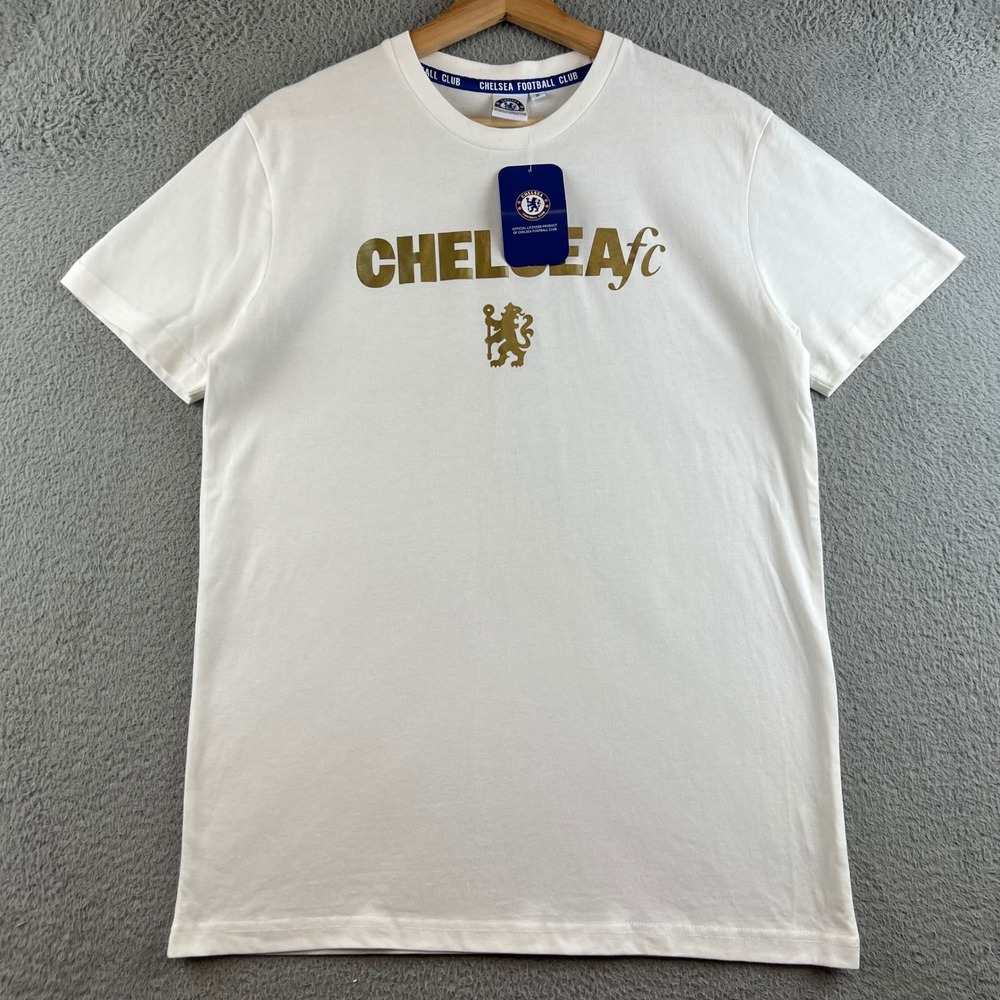 NWT Chelsea FC Mens Metallic Print T-Shirt Cream Gold Pride of London Small